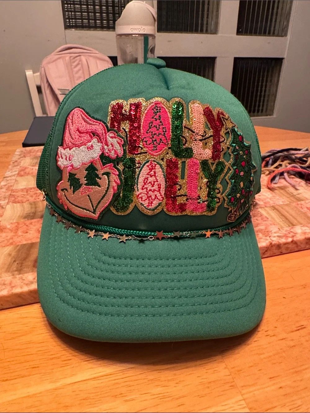Green Holiday Sequin Trucker Hat
